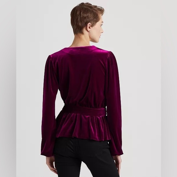 Lauren Ralph Lauren Black Label Belted Velvet Peplum Surplice Top Plus Size 1X - Picture 3 of 12